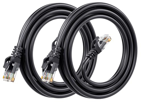 2-Pack 2M 6ft Cat6 Ethernet Cable, RJ45 LAN Patch Cable, 24AWG UTP CAT6 10Gbps Snagless High-Speed Wired Internet Cable for Router, Modem, Switch, PCs, Smart TV, Streaming Devices and More-Black