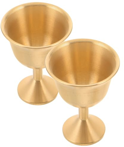 Toyvian Lot de 2 Calices en Laiton Massif Moyen, Gobelets Médiévaux Dorés pour Cérémonies, Communions et Mariages, Coupes à Vin Rétro Pied pour Usage Festif et Décoratif, Style