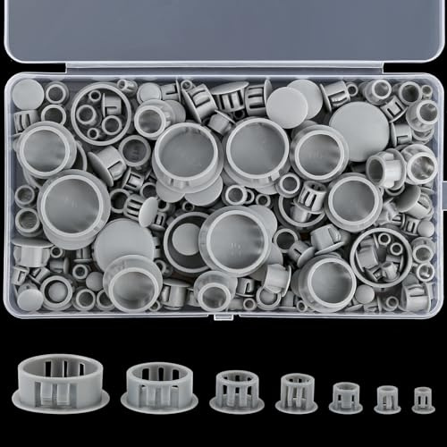 220 pièces de cache-vis pour trous de perçage, 5/6/8/10/13/20/25 mm, cache-vis en plastique gris avec boîte, bouchons aveugles pour meubles