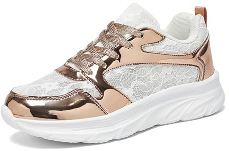 Generisch Sneaker da donna in oro rosa metallizzato con tomaia glitterata, con effetto paillettes scintillanti e suola spessa | Scarpe casual alla moda per tutti i giorni e le feste, Stile U01 rosa