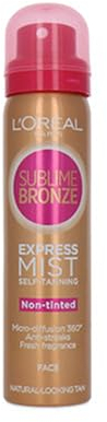 L'Oréal Sublime Bronze Self Tan Express Mist Spray Face, 75ml