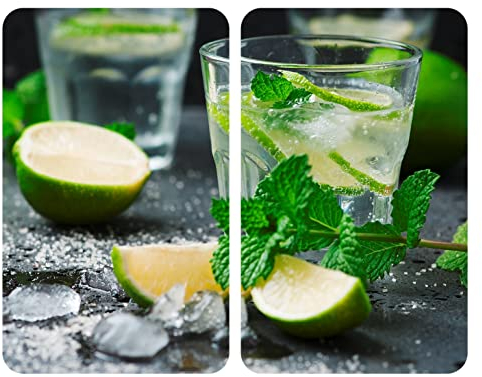 WENKO Placas protectoras para cocina Mod Mojito, ajustable en altura para todo tipo de cocinas, tabla de cortar y protector contra salpicaduras, vidrio, 30 x 52 cm, juego de 2