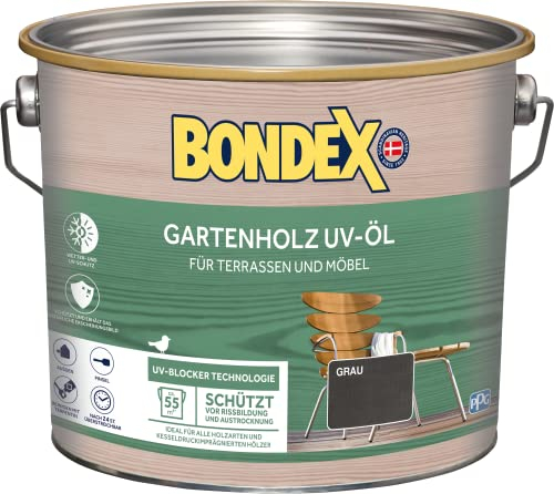 Bondex 377947 Gartenholz UV-Öl grau 2,5 L für 55 m² - Schützt Vor Rissbildung Und Austrocknung - Holzschutz mit UV-Blocker Technologie