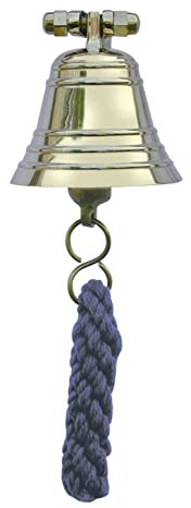 Kleine Glocke aus Messing Poliert 5 cm Schwere Ausführung Wandglocke mit Wandhalterung und Bändsel aus Baumwolle