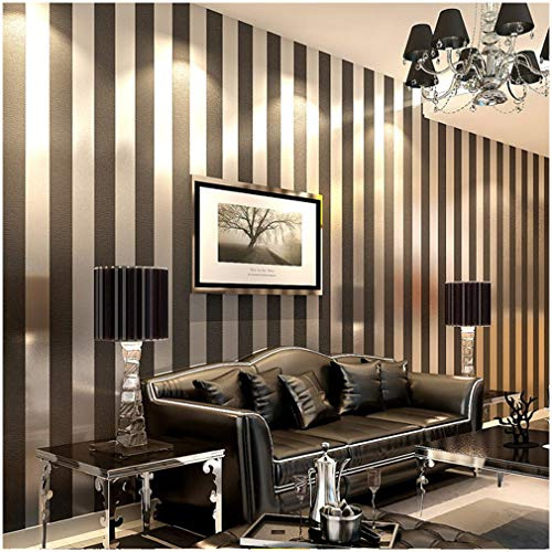 QIHANG Modern Minimalist Non-Woven Vertical Stripes Wallpaper Roll Black Gray 0.53m*10m=5.3㎡