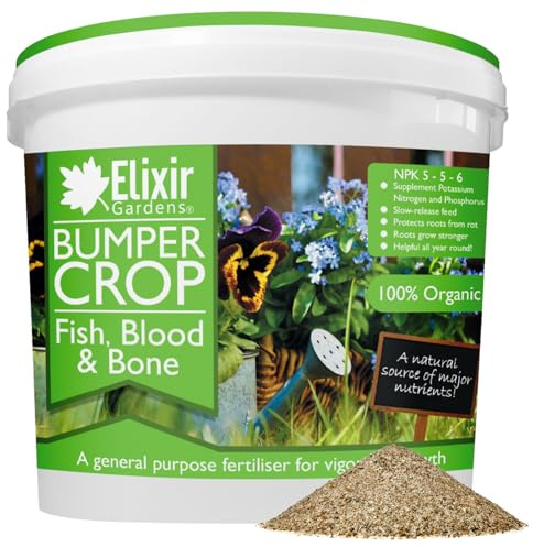 Elixir Gardens Bumper Crop Fish Blood & Bone Fertiliser | 25kg Re-Sealable Tub | Treats over 350 sq.m