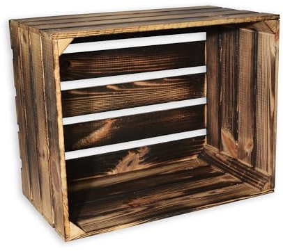 CHICCIE 3 Set Holzkiste im Vintage Look geflammt dunkel 50x40x30cm - Obstkiste