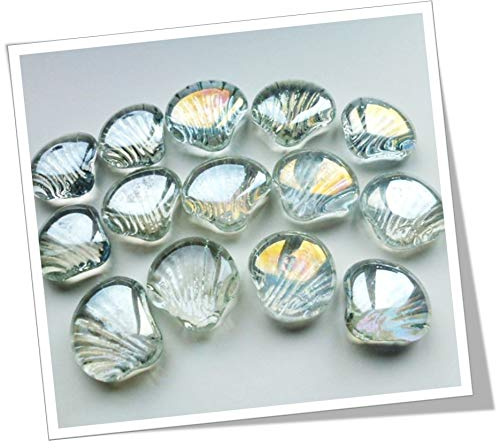 WeJe Clear Glass Shell - Scallop Sea Shell for Home Decor Art Craft Vase Filler Aquarium Gravel (14oz, Glass Sea Shell - Clear)