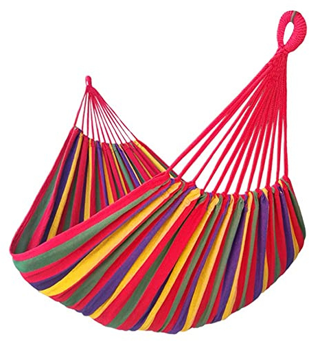 GOCAN Brasiliansk dubbel hängmatta 2 personer extra stor kanvas bomullhängmatta för uteplats veranda trädgård bakgård lounging utomhus och inomhus XXL Rainbow Stripe