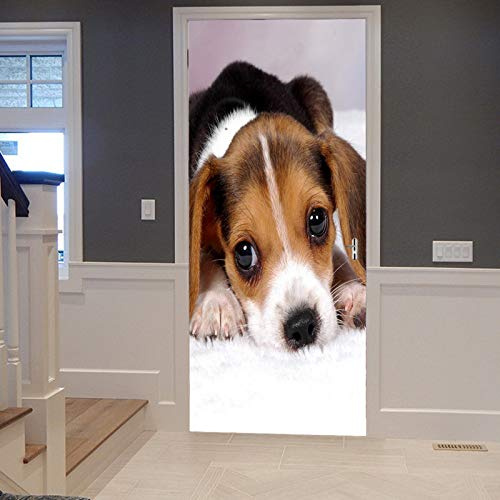 A.Monamour Türtapete Selbstklebend Türfolie Türposter 3D Beagle Welpen Hund Der Auf Dem Boden Liegt Tier Liebhaber Druck Vinyl Folie Türdeko Tapete Wandbild Türaufkleber Türtattoo 90 x 200 cm