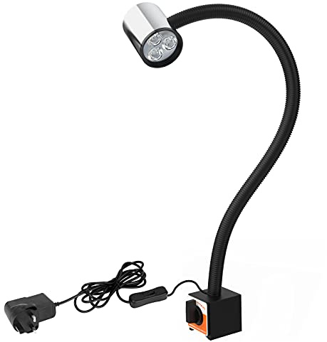 Led Waterproof Work Light 900 Lumen 220V Flexible 20 in Gooseneck Adjustable Strong Magnetic Base for All Machine Tools Workbench Sewing Machine