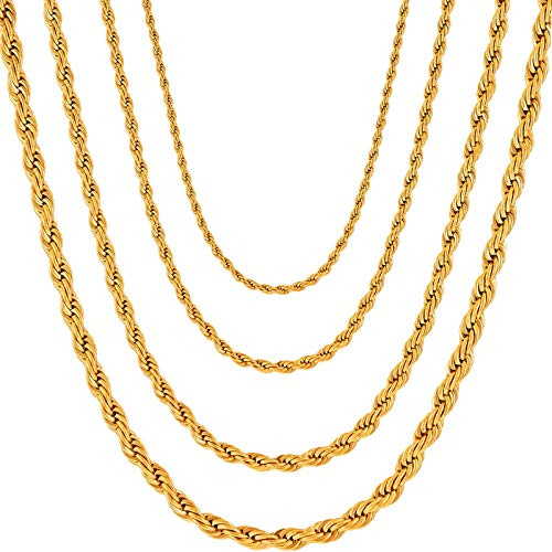 OSTAN Herren/Damen Halskette Edelstahl Verdrehte Kette Seilkette Kordelkette Breite 2-5 MM Länge 45-80 cm Gold