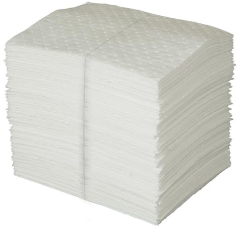 SPC® by Brady Feuilles Absorbantes pour Huiles – Lot de 100 Feuilles Blanches, Légères, 1 Couche, Technologie MAXX, Hydrophobes et Haute Absorption, 40 cm x 50 cm