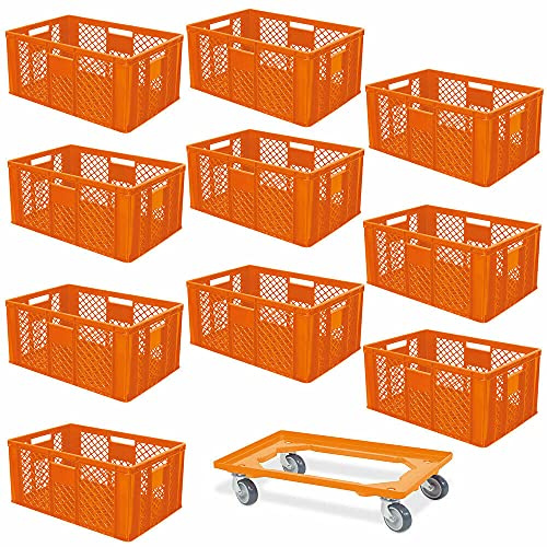 BRB 10er SPAR-Set Euro-Stapelbehälter PLUS Transportroller, 600x400x320 mm Industriequalität lebensmittelecht orange