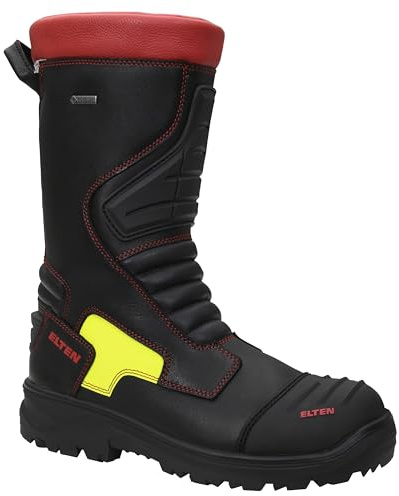 ELTEN Feuerwehrstiefel Cruz GTX ESD F2A, Damen und Herren, Leder, Stahlkappe, robust 45, Schwarz|Rot