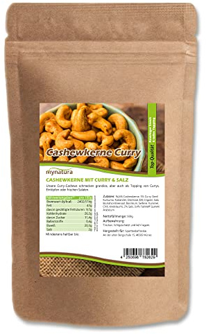 Mynatura Cashewkerne, geröstet mit CURRY und Salz I Nuss I Knabbern I Topping I Kochen I Backen I Snack I Vegan I Im Beutel (1x 1000g)