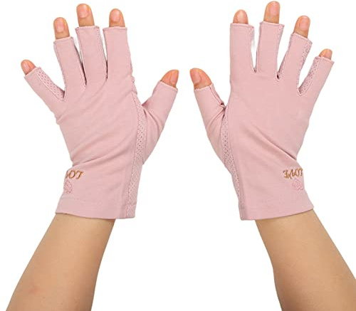 DiocheGuantes Anti UV para Lámpara de Uñas de Gel Protección UV Elástico Transpirable Fibra sin Dedos Lámpara de Uñas de Algodón para Salón de(Gris rosado pálido)