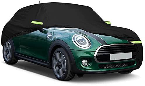 Autoabdeckung Vollgarage Ersatz für Mini Cooper 3 Doors 2000-2024, 300D Allwetter Reflektierende Autoabdeckung mit Reißverschluss und winddichtem Gurt (Schwarz)