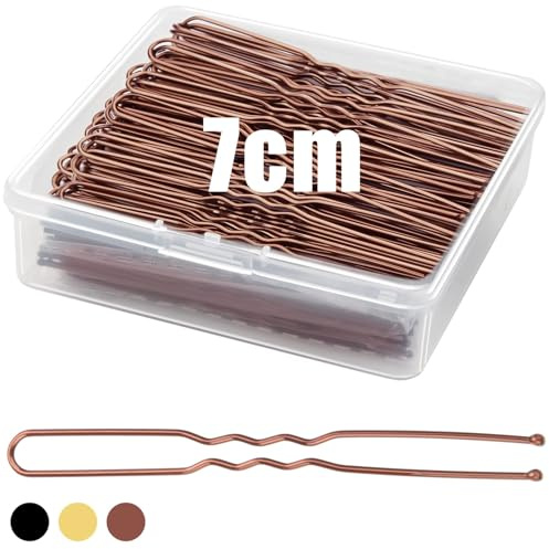 Mbsomnus 200 Stück Haarnadeln Braun 7cm Bobby Pins U-Förmige | Haarnadeln Metall mit Aufbewahrungsbox, für Damen, Mädchen, Frauen, Haarzusätze, Friseursalon, Hochzeit