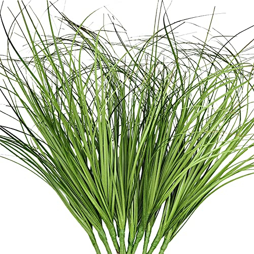 Aisamco Pack of 10 Artificial Plastic Wheat Grass Artificial Plants Fake Plastic Green Shrubs for Indoor Garden Office Window Box Porch Centrepiece Wedding Decoration