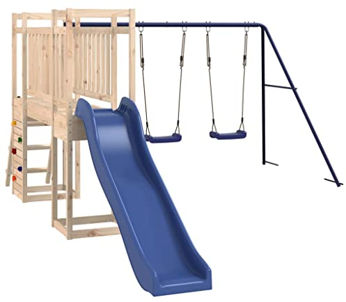 vidaXL Spielturm, Klettergerüst mit Rutsche Leiter Schaukel, Kinder Kletterturm, Spiel-Zubehör für Garten, Holz Spielplatz, Massivholz Kiefer