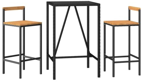 vidaXL Gartenbar Set 3-TLG., Gartenmöbel Bartisch 2 Barstühle, Stehtisch Barhocker für Garten, Sitzgruppe Gartenset, Schwarz Poly Rattan Massivholz Akazie