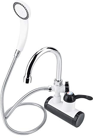 Robinet électrique Instantané, Chauffe-Eau instantané avec Pommeau de Douche Jauge de LED Température Robinet de Chauffage pour Cuisine Salle de Bain Baignoire (entrée latérale)