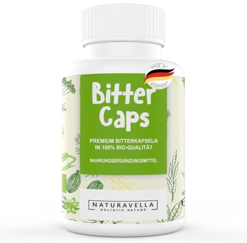NATURAVELLA BitterCaps® Bio-Bitterkapseln | Premium Bio-Bitterkräuter | Nach Hildegard von Bingen und Bertrand Heidelberger | Hochdosiert, Vegan und Laborgeprüft, 90 Kapseln