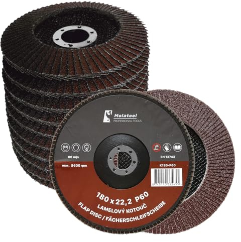 Molatool 5 dischi lamellari in corindone, 180 x 22,2, grana 60, per plastica, legno, acciaio, levigatura precisa, dischi lamellari, 5 pezzi, dischi abrasivi/dischi abrasivi 180 mm