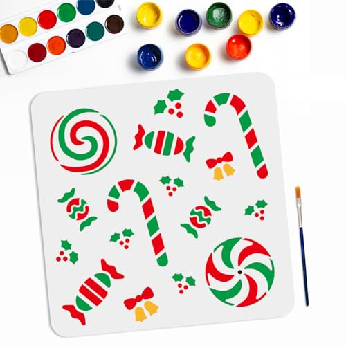 MAYJOYDIY Süßigkeiten Schablonen Süßigkeiten Zeichnungs Und Malvorlagen Süßigkeiten Lollipop Weihnachtssüßigkeiten Vorlage Wiederverwendbar 30 × 30cm Mit Pinsel Zum Malen Auf Wand Möbel Holz Papier