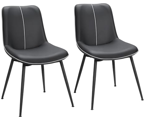 VASAGLE Esszimmerstuhl, 2er Set, Küchenstuhl, Polsterstuhl, Kunstleder, verstellbare Füße, Stahlbeine, Gebogene Rückenlehne, für Esszimmer, Küche, tintenschwarz LDC140B02