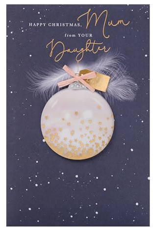 UK Greetings Weihnachtskarte für Mama von Tochter – Federkugel-Design