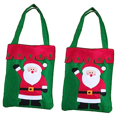 SOLUSTRE 2stücke Weihnachtsmann-muster Vlies-handtasche Weihnachts-geschenktüten Tragbare Süßigkeitenbeutel Für Junge Mädchen Geeignet Als Geschenktüte Oder Partybeutel