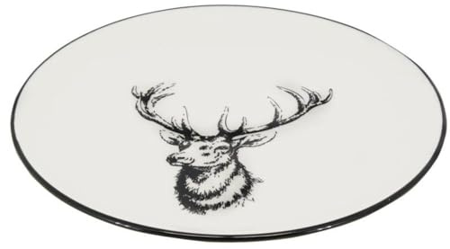 AUBRY GASPARD - Assiettes en Porcelaine - Lot de 6 - Décor Cerf - Blanc Brillant - 19 x 2 cm - Compatibles Lave-Vaisselle et Four à Micro-Ondes - Idéal pour Arts de la Table Élégant et Pratique