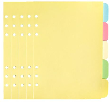 Vasemele 25 Stück Trennblätter A5 6 Loch Ordner Register Index ​Teiler Farbige Register A6 Dividers 6-Loch Register Trennstreifen für Ringbuch