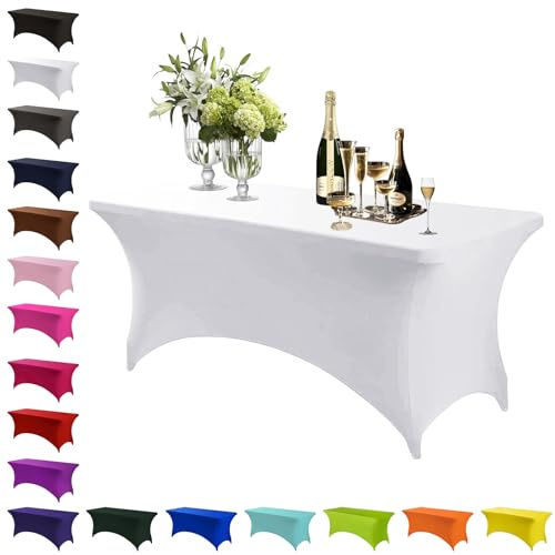 Spandex Stretch Tischdecke Weiße,6FT Hohem Elastik Waschbare und knitterfreie rechteckige Stretch Tischdecke,Elastische Tischdecken für Party,Geburtstags,Hochzeit,Weihnachten,Bankett Tischdekoration