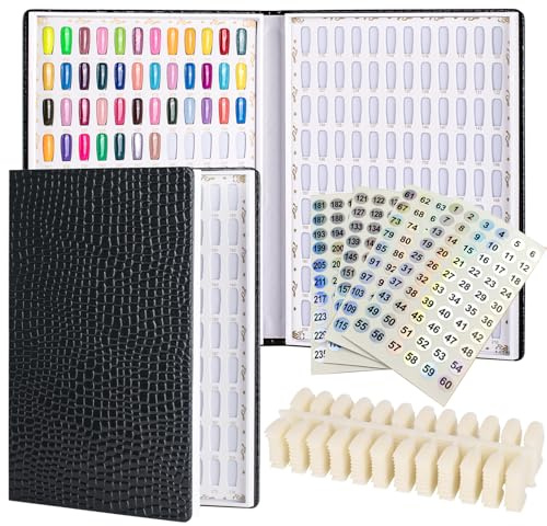 Acycoin2A ㅤ Acycoin2A Professional 216 Nail Colours Chart Dip Powder Card with 240 Tips and Number of Nail Polish, Self-Adhesive, Black