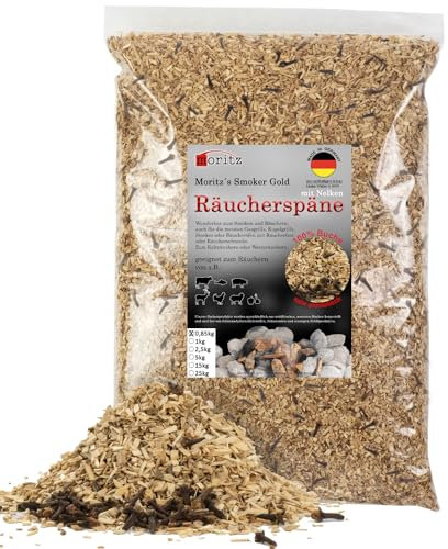 Moritz 0,85 kg di trucioli di faggio con chiodi di garofano fine 0,75 – 2 mm, affumicatura a freddo di pesce, carne, salsiccia, formaggio, verdure, anche per barbecue, barbecue – farina affumicata