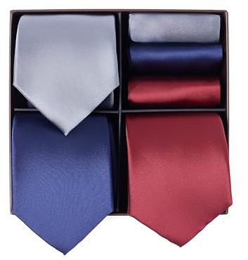 BRERA 67 Set 3 Krawatten für Herren und 3 Taschentücher | Geschenk Box für Männer mit Krawatte und Stofftaschentücher | Geschenkbox Hochzeit | Classische Krawatte und Einstecktuch