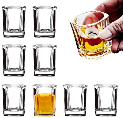 binsakao Shot Glass Set of 8, 2oz / 60ml Clear Small Shot Glasses for Vodka Shots, Rum, Brandy, Jello Shots, Heavy Base Tequila Shot Glasses for Home, Bar, Pub, Event, Party