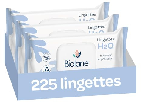 BIOLANE – Toallitas para bebé con agua, 225 toallitas – Juego de 3 x 75 – Limpieza suave y eficaz – Desde el nacimiento – Calidad francesa
