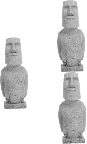 Garneck 3St Moai-Statue Wohnkultur tatsächl Garten-Dekoration bastelzeug Grey's Aquarium Blumenornamente Moai-Figur Aquarienfigur Mini Requisiten Skulptur schmücken Dekorationen Sandstein