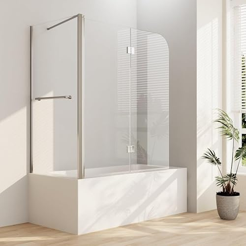 Duschwand für Badewanne 2-teilig, Duschwand 100x75x140cm Badewannenaufsatz mit Seitenwand Badewannenfaltwand Duschtrennwand Duschabtrennung für Badewanne, 6mm ESG Sicherheitsglas