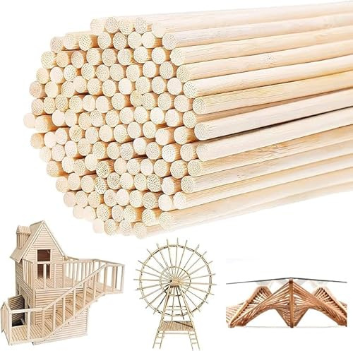 RundhölzerHolzstäbchen Rund, Basteln Holzstäbchen, Holzstäbchen zum Basteln Bastelstäbe, Dübel Bastel Holz für Kunstprojekte, Deko DIY-Crafts, Architekturmodelle,50 Stück,300 mm X10 mm