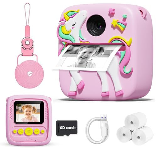 Kids Camera Instant Print, Christmas Birthday Gifts for 3 4 5 6 7 8 9 Year Old Boys Girls, 1080P Kids Digital Camera Toddler Boys Girls Toys Age 3-9 Pink