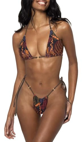 LUNNTE Bikini da donna con spalline sottili e perizoma sexy a due pezzi, costume da bagno semplice e sportivo, S