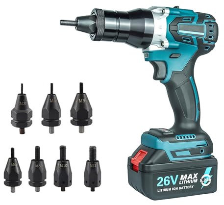 Pistola Remachadora inalámbrica de 18 V, Juego de Pistola Remachadora eléctrica inalámbrica de 26 V, Herramientas portátiles para remachar Tuercas, Remachadora automática para Tuercas M3 M4 M5 M6 M8