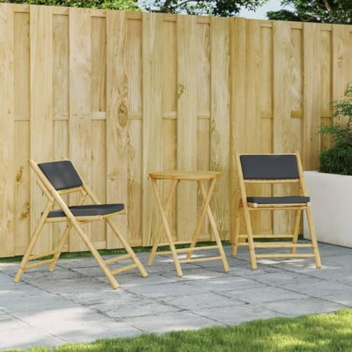 Xichuzi 3-TLG. Bistro-Set Klappbar mit Dunkelgrauen Kissen Bambus, Gartenset Tisch Und Stühle, Balkon Möbel Für Kleinen Balkon, Terrassenmöbel, Balkonset, Balkonmöbel - 365874