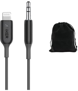 Anker A8194 Lightning to 3.5mm Aux Cord, iPhone Car Audio Cable (MFi Certified), 3ft/0.9m Braided for iPhone 14/13/12/11, iPad, iPod – Durable & Premium Sound Quality, Includes Pouch