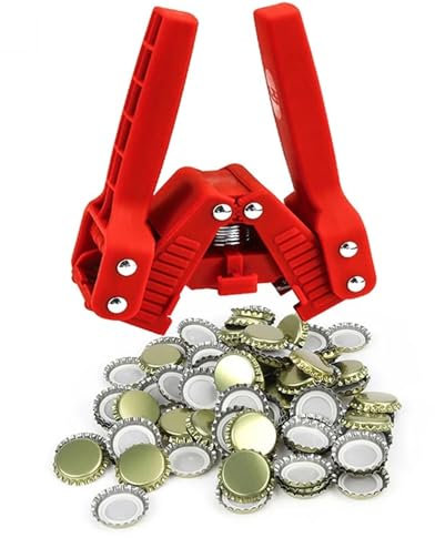 kronkorken verschlussgerät Manueller Bierflaschenverschließer Mit 100 Stück Bierverschlüssen, Handflaschen-Kronenverschließer Mit Zwei Hebeln, Flaschenverschließer Für 26-mm bier brauen set(C)